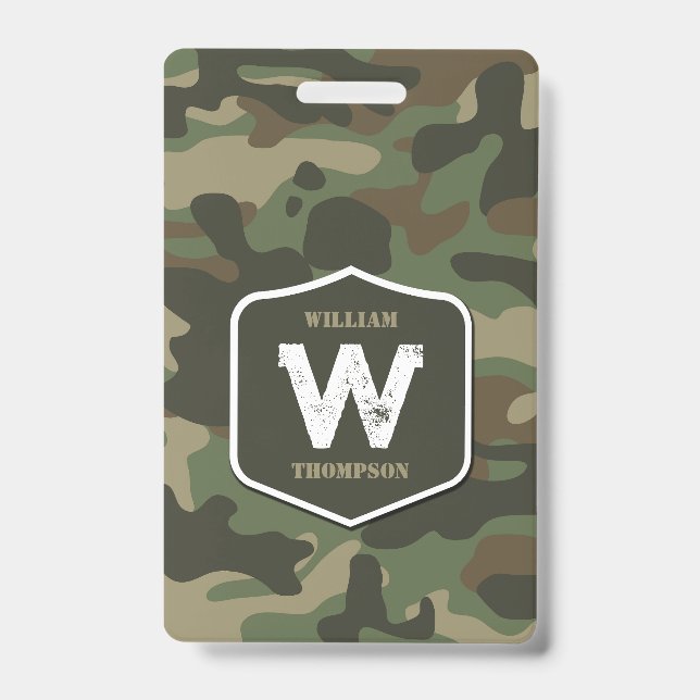 Camouflage Green Camo Army Pattern Monogram Badge (Front)