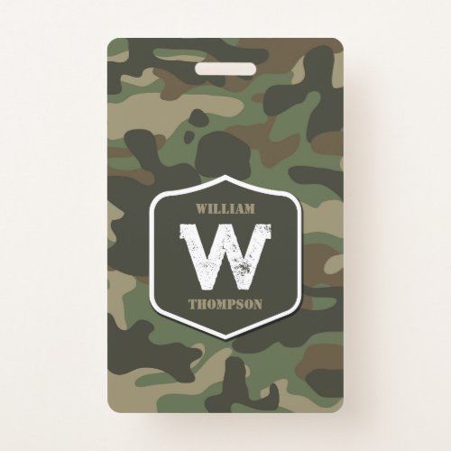 Camouflage Green Camo Army Pattern Monogram Badge