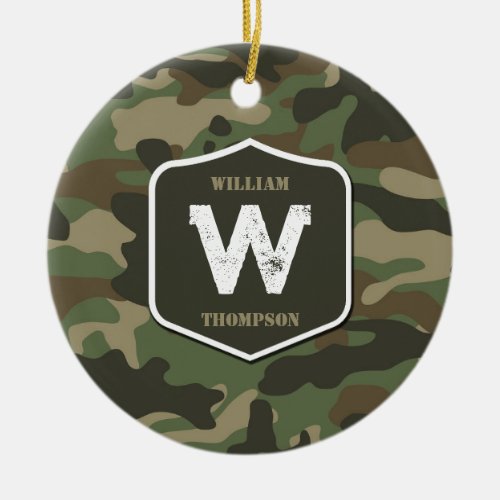 Camouflage Green Camo Army Pattern Monogram  Ceramic Ornament