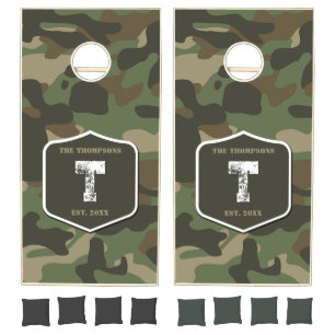 Camouflage Green Camo Army Pattern Monogram  Cornhole Set