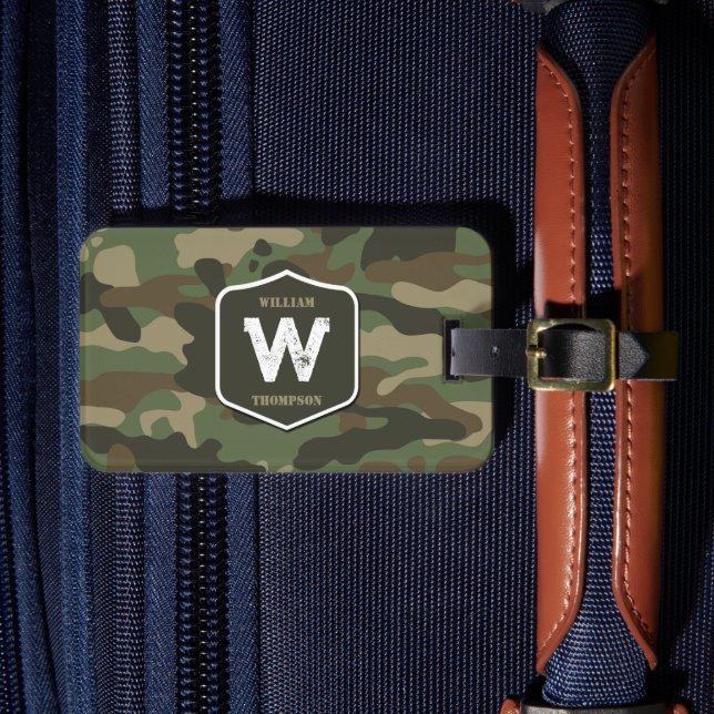 Camouflage Green Camo Army Pattern Monogram  Luggage Tag (Front Insitu 4)