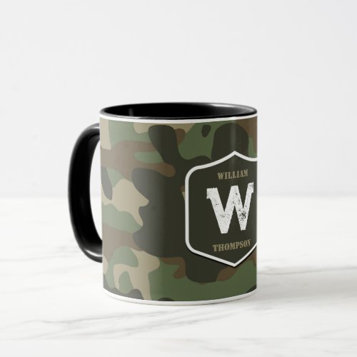 Camouflage Green Camo Army Pattern Monogram Mug