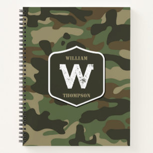 Camouflage Green Camo Army Pattern Monogram  Notebook