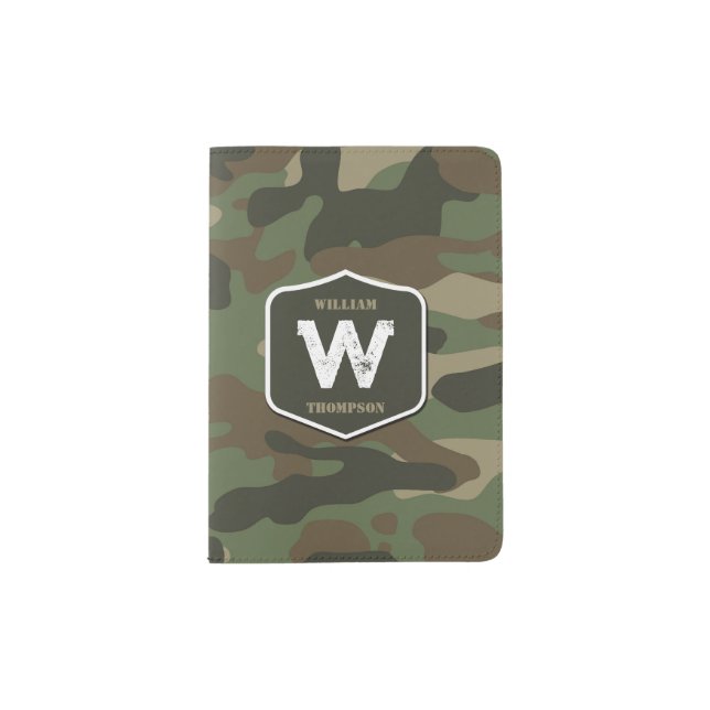 Camouflage Green Camo Army Pattern Monogram  Passport Holder (Front)