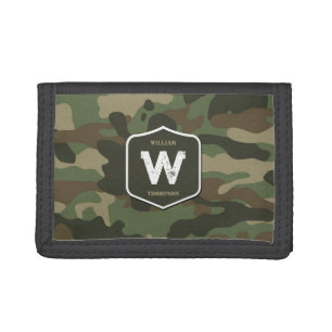 Camouflage Green Camo Army Pattern Monogram Tri-fold Wallet