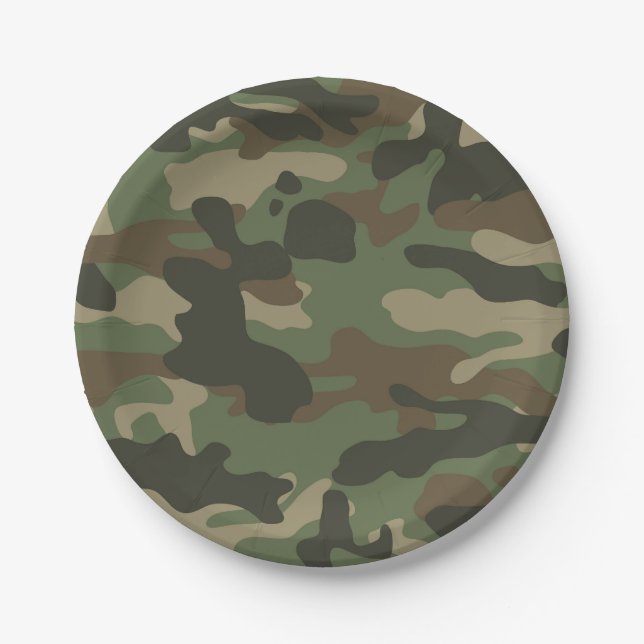 Camouflage Green Camo Army Pattern   Paper Plates (Front)