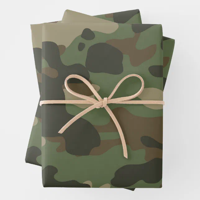 Camouflage Green Camo Army Pattern Wrapping Paper Sheets (In situ)