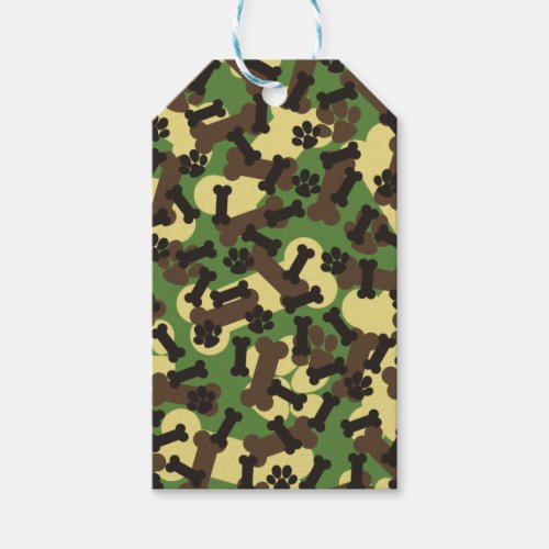Camouflage Green Camo Pattern Dog Paw Bones Gift Tags