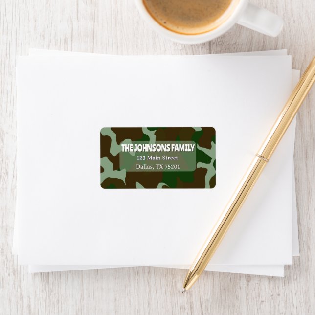 Camouflage Green & Dark Brown Return Address Label (Insitu)