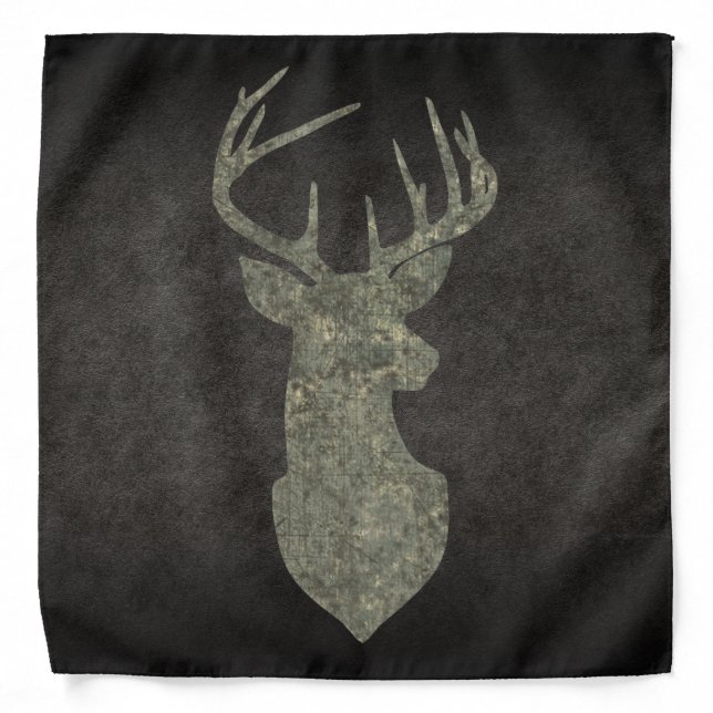 Camouflage Green Distressed Deer Silhouette Bandana (Front)