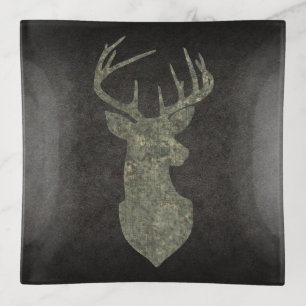 Camouflage Green Distressed Deer Silhouette Trinket Tray
