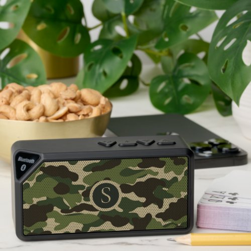 Camouflage green gray and sand color pattern bluetooth speaker