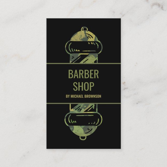 Camouflage Green Hair Salon Barber Pole Business Card (Front)