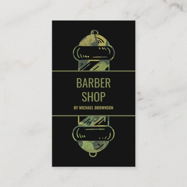 Camouflage Green Hair Salon Barber Pole Business Card