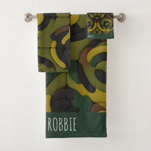 Camouflage Green Mosaic Pattern Bath Towel Set