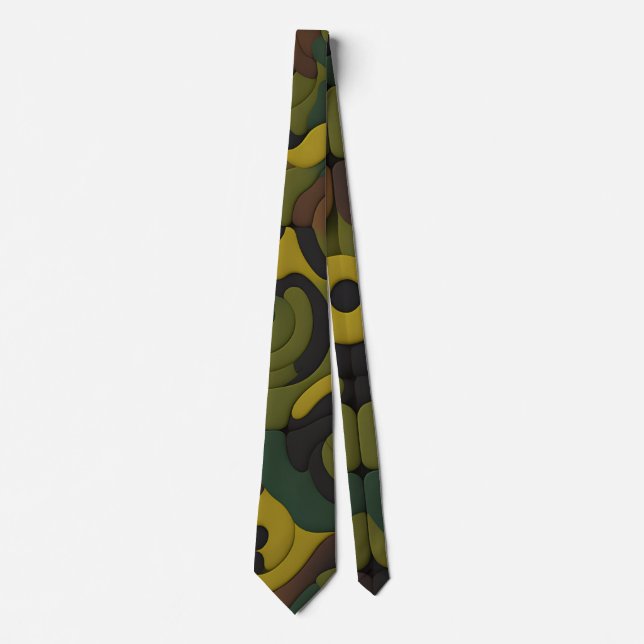 Camouflage Green Mosaic Pattern Neck Tie (Front)