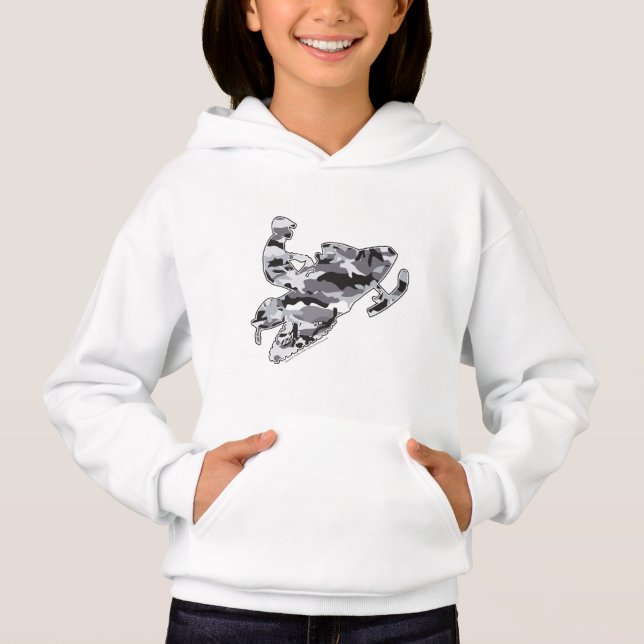 Camouflage Grey Snowmobile Hoodie (Front)