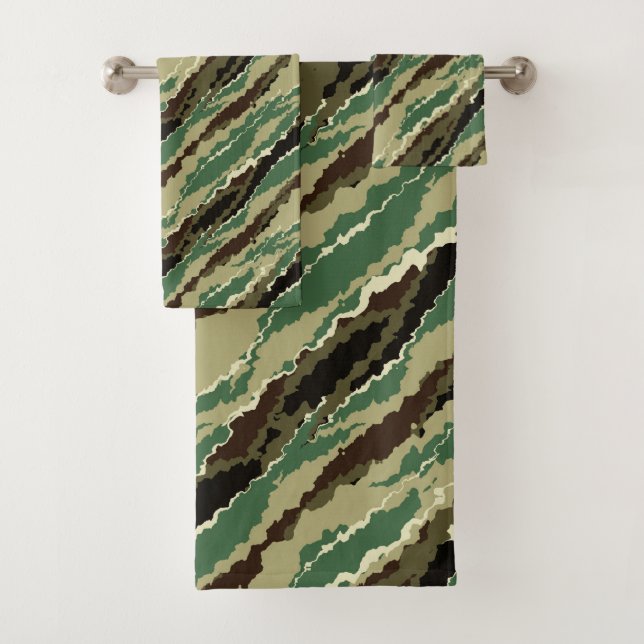 Camouflage Hakki spotted striped pattern Bath Towel Set (Insitu)