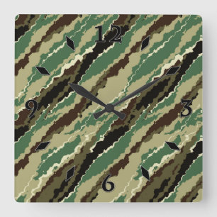 Camouflage Hakki spotted striped pattern Square Wall Clock