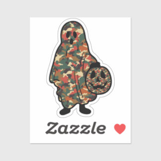 Camouflage Halloween Ghost with Pumpkin Pail Sticker