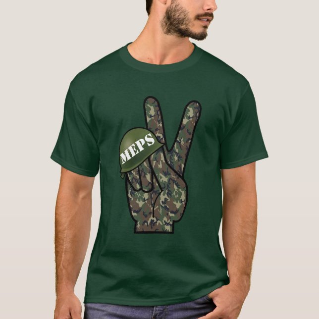 Camouflage Hand Victory V Sign T-Shirt (Front)