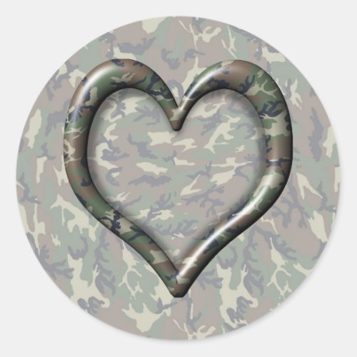 Camouflage Heart Classic Round Sticker