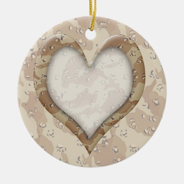 Camouflage Heart - Desert Ceramic Ornament (Front)