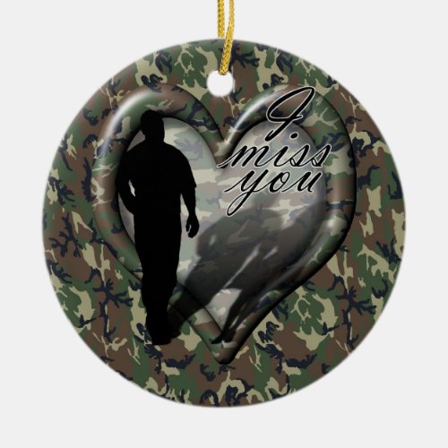 Camouflage Heart _ Man Missing Woman wText Ceramic Ornament