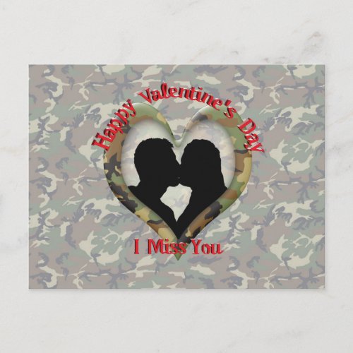 Camouflage Heart _ Missing You on Valentines Day Holiday Postcard