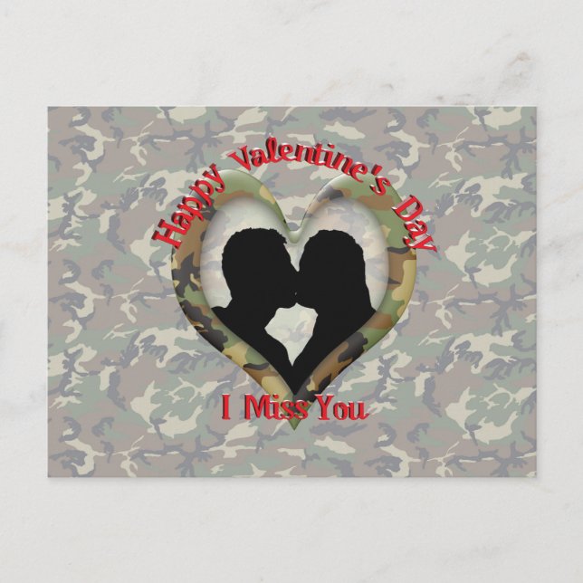 Camouflage Heart - Missing You on Valentine's Day Holiday Postcard (Front)