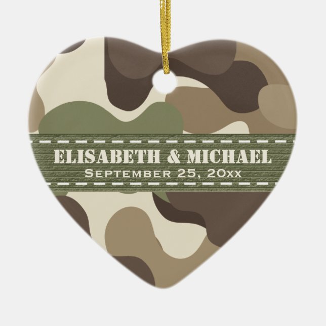 Camouflage Heart Personalized Wedding Ornament (Front)