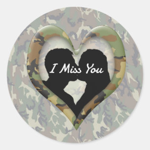 Camouflage Heart with Kissing Couple Miss You Classic Round Sticker