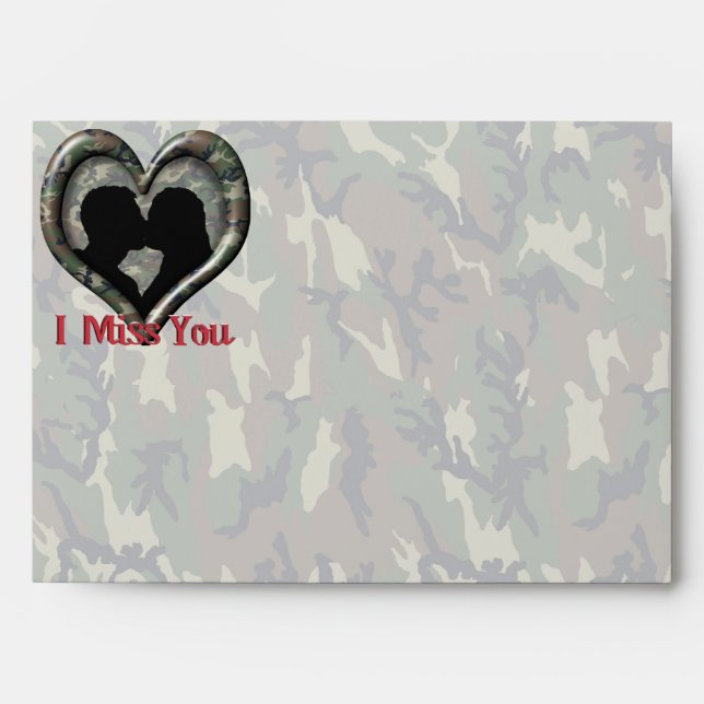 Camouflage Heart with Kissing Couple Miss You Envelope (Front)