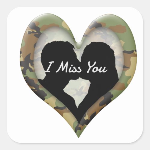 Camouflage Heart with Kissing Couple Miss You Square Sticker