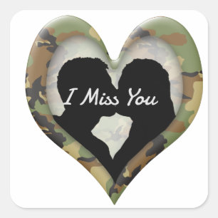 Camouflage Heart with Kissing Couple Miss You Square Sticker