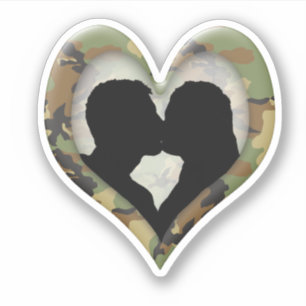 Camouflage Heart with Kissing Couple Sticker