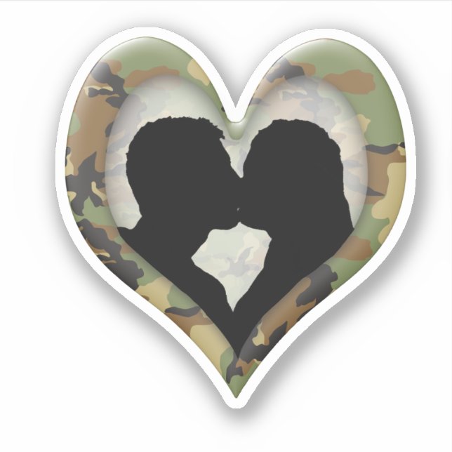 Camouflage Heart with Kissing Couple Sticker (Front)
