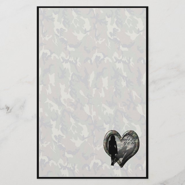 Camouflage Heart - Woman Missing Man (w/Text) Stationery (Front)