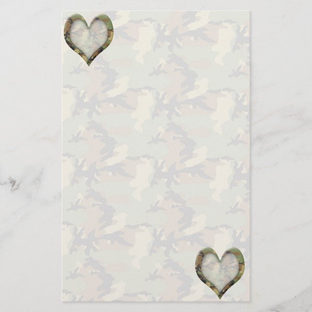 Camouflage Hearts - Missing You Stationery (Front)
