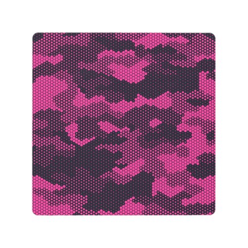 Camouflage hexagonal military texture background metal print