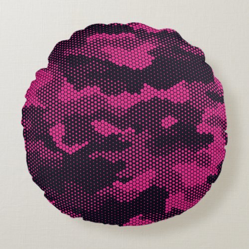 Camouflage hexagonal military texture background round pillow