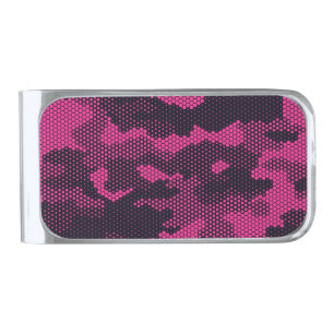 Camouflage hexagonal, military texture background silver finish money clip