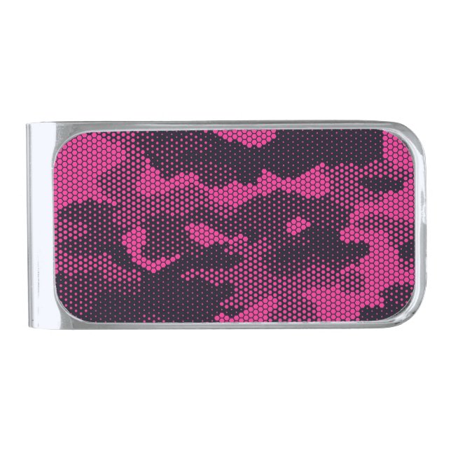 Camouflage hexagonal, military texture background silver finish money clip (Front)