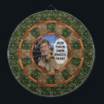Camouflage Hunter Green Orange Photo Dartboard With Darts<br><div class="desc">This hunting themed dartboard has a green and brown camo pattern and alternating shades of orange. Add any photo or image you'd like to the middle (it's also available in our store without the photo template if you'd like). This is a great game board for outdoorsmen, hunters and men with...</div>