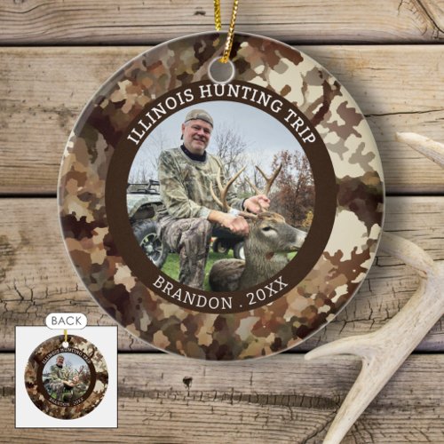Camouflage Hunter One Photo Personalized Ceramic Ornament