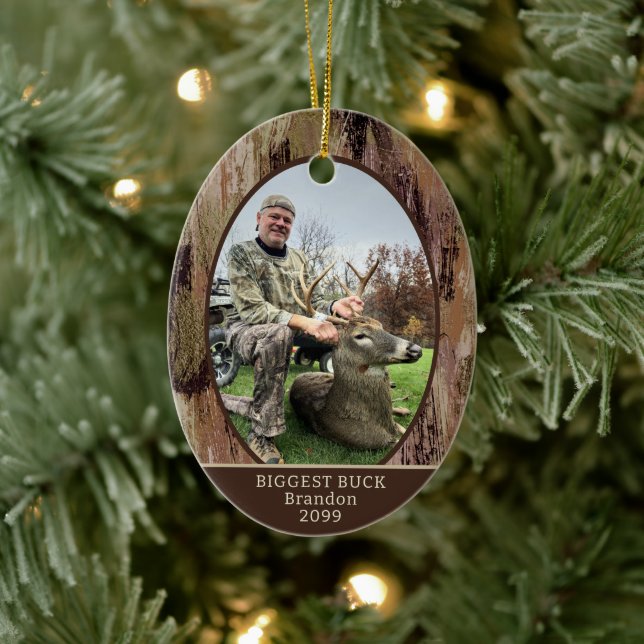 Camouflage Hunting 2 Photos Personalized Ceramic Ornament (Tree)