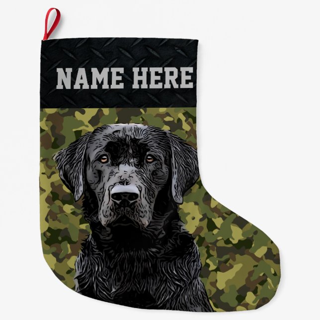 Camouflage Hunting Dog Pet or Hunter Large Christm Large Christmas Stocking (Front)