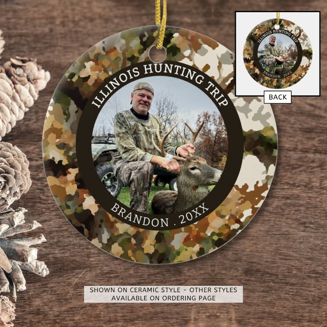 Camouflage Hunting One Photo Personalized Ceramic Ornament (Creator Uploaded)