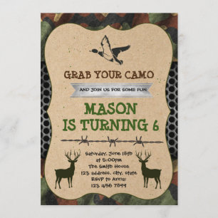 Camouflage hunting party invitation