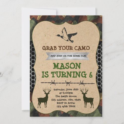 Camouflage hunting party invitation